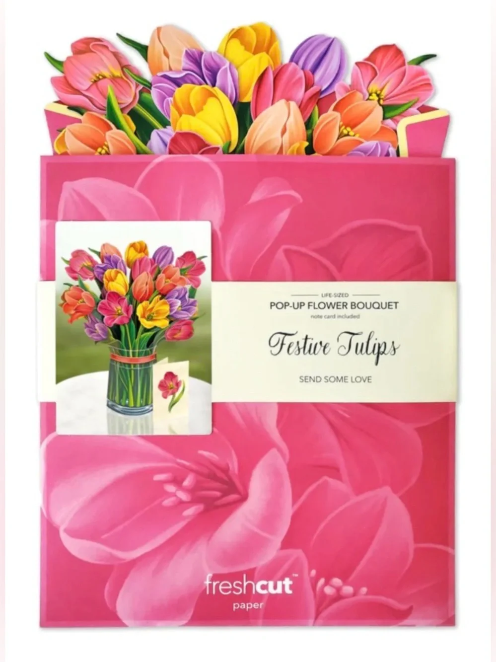 NWT 3D LIFE SIZE POP-UP PINK TULIP HUGE GREETING CARD! BUNDLE W/ NWT 🌻 & DAHLIA!